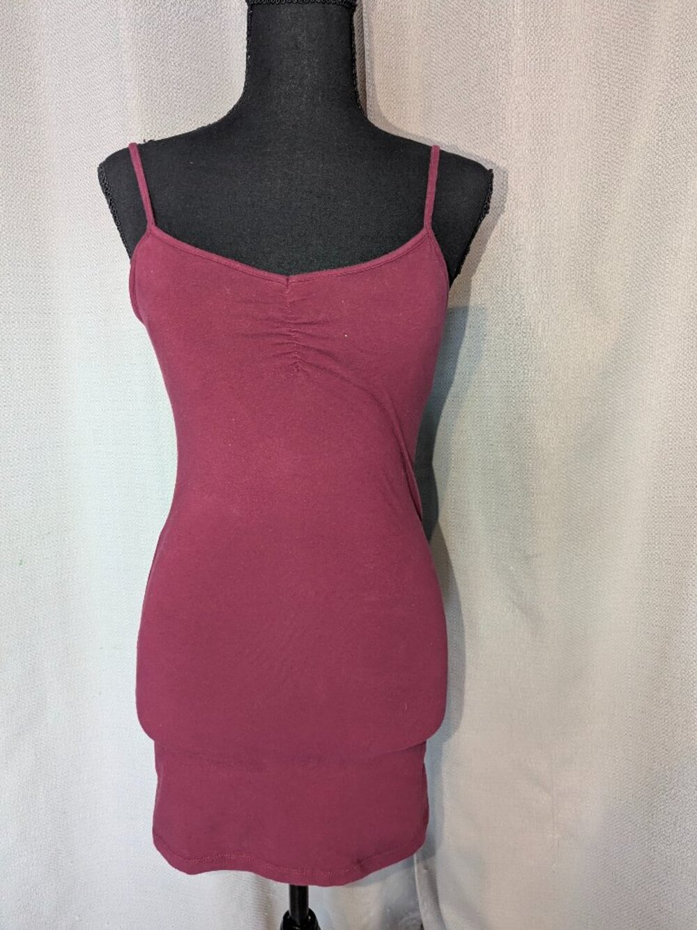 Women's Stretch Spaghetti Strap Tank Dress - Burgundy